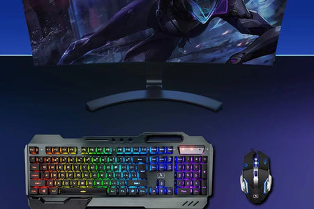 Wireless Gaming Keyboard and Mouse, RGB Backlit Rechargeable Mouse, Removable Hand Rest, Full Size