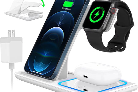 Wireless Charging Station, 18W 3 in 1 Charger Station, Fast Charging Dock Stand for Iwatch Series 11/10/9/8/7/6/SE/5/4/3, Compatible for Iphone 17/16 15 14 13 12 11 Pro Max/Samsung/ Airpod