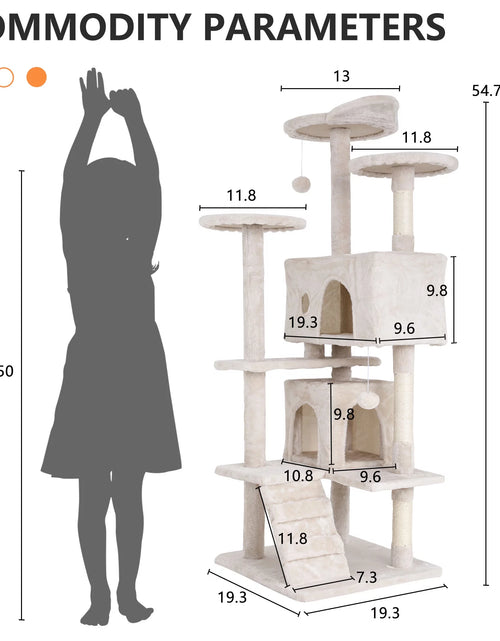 Load image into Gallery viewer, 54-In Double Condo Cat Tree Tower Playhouse with Scratching Post &amp; Perch for Indoor, Beige
