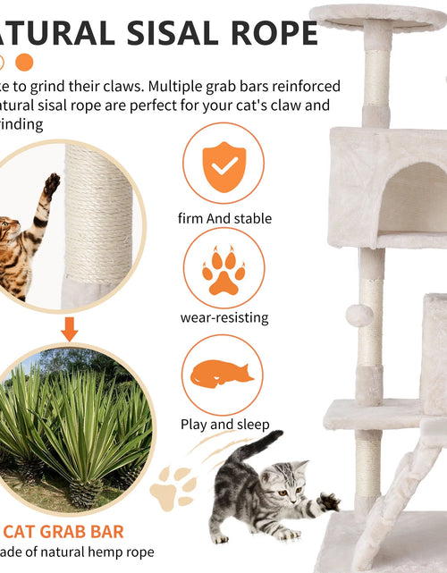 Load image into Gallery viewer, 54-In Double Condo Cat Tree Tower Playhouse with Scratching Post &amp; Perch for Indoor, Beige
