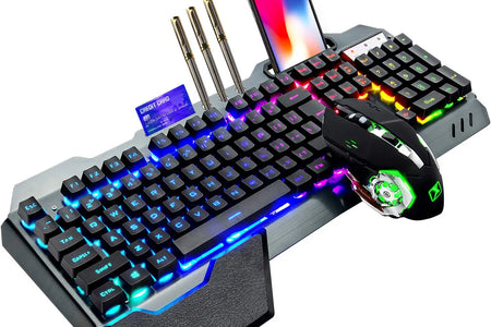 Wireless Gaming Keyboard and Mouse, RGB Backlit Rechargeable Mouse, Removable Hand Rest, Full Size