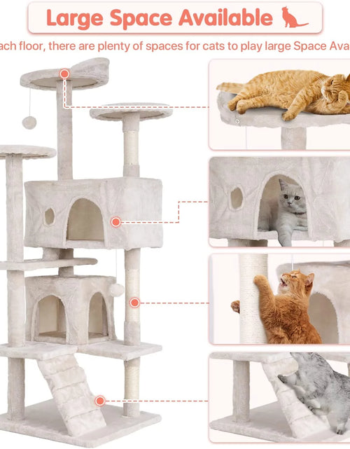 Load image into Gallery viewer, 54-In Double Condo Cat Tree Tower Playhouse with Scratching Post &amp; Perch for Indoor, Beige
